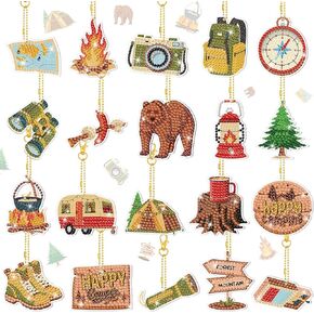 Kenning 20 PCS Camping Diamond Paintingskains Champing تحت عنوان 5D Rhinestone Key Ring