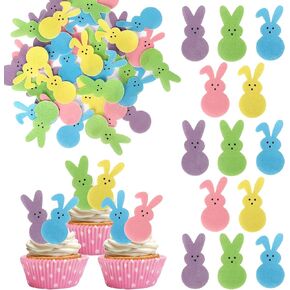 48 PCS Edible Eder Easter Bunny Ears Cupcake Topcake Wefer Wefer Arbbit Ears Prunny Party Cake Decorations for Easter Day Thief Baby Birthday Party Party Cupcake Decorations