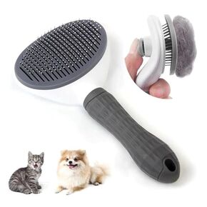 فرشاة Slicker Cleaning Self ، فرشاة القط مع زر التحرير ، فرشاة سفك الكلاب للاستمالة ، فرشاة القط والكلب للاستمالة ، تنظيف فرشاة Slicker للكلاب والقطط ، الرمادي