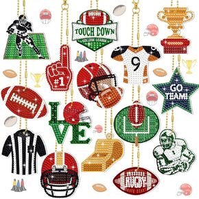 Yinkin 15 PCS Football Diamond Artchains 5D Diamond Painting Keychain Football Party Decoration DIY rolements kits for adal