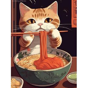 DIY 5D مجموعات الطلاء الماس للبالغين Cat تناول الطعام اليابانية Ramen Japan Diamond Paint Diamond Art Kits Gem Art Kits for Gift Home Wall Decor