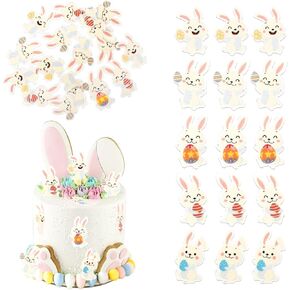 RSSTARXI 24 Pack Easter Bunny Cupcake Toppers Glitter Rabbit Bunny Ears Cupcake Bicks for Happy Easter موضوع استحمام طفل عيد ميلاد اللوازم