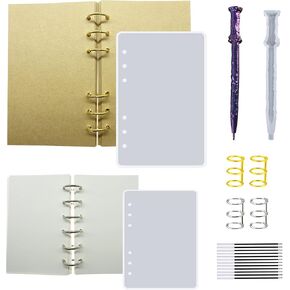 Allazone 19 PCS Cover Cover Cover Moulds ، A6 A7 Silicone Moulds for Resin Book Cover مع ورق إعادة الملء ، قوالب راتنج القلم مع أقلام إعادة ملء نقاط الصبر للقلم ، دفتر راتنج الإبوكسي DIY