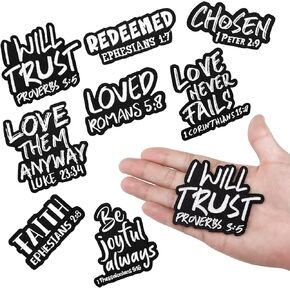 Lyrow 8 Pcs Bible Verse Embroidered Iron on Patches 3 Inch Motivational Religious Christian Sew on Applique Patches for Hat Backpack Jacket Clothes DIY Accessories Decorations