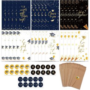 30Pack Carduation Cards 2025 مع الأظرف ، حامل أموال التخرج 2025-6 تصميمات فريدة من نوعها بين الجنسين المحايدين للمدارس الثانوية والكليات والمهنيين-بطاقات المعايدة المتينة + تخزين صندوق الهدايا