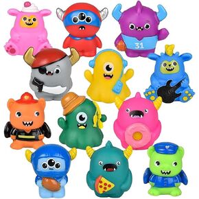 2 "Rubber Monster Toys Shortment 12 Pack - المخلوقات المبتسمة الملونة للأطفال ، وشخصيات صغيرة مثالية لوقت الاستحمام ، والحفلات ، وجوائز الفصول الدراسية ، أو كألعاب ميناء صغيرة ، وألعاب الهالوين (12 حزمة)