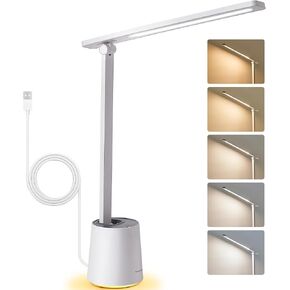 Pak LED Desk Lamp, Dimmable Eye-Caring Desk Light with 5 Color Modes & Brightness Levels, Portable Small Study Reading Table Lamp with Night Mode, Touch Control, Ideal for Home Office, Dorm, White in Saudi Arabia