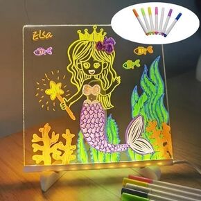 LED Note Board with Colors, Acrylic Dry Erase Board with Stand, 8x12 inch Large Light Up Drawing Board for Kids, Gift for Mother's Day, Father's Day, Christmas, Valentine's Day and Birthday