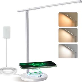Pak LED Desk Lamp, Dimmable Eye-Caring Desk Light with 5 Color Modes & Brightness Levels, Portable Small Study Reading Table Lamp with Night Mode, Touch Control, Ideal for Home Office, Dorm, White