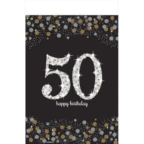 Amscan Glamorous Sparkling Celebration 50 Happy Birthday Plastic Multicolor Table - 54" x 102" (1 Pc.) - Eye-Catching Design, Perfect for Parties & Events