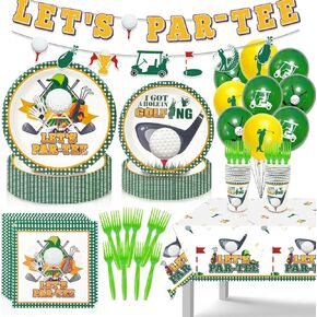 ديكورات حفلات الجولف ، 114pcs زخارف حفلة عيد ميلاد الجولف مع Let's Par-tee Golf Plates Cups and Balloons for Golf typer