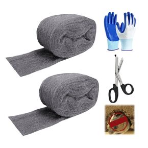 Steel Wool Mice Control - 4 Pack 3'' x 11Ft Wool - Steel Wool Wire Wool Rats Included Work Gloves & Scissors - Wall Hole Gap Filler Kit for Home & Garage