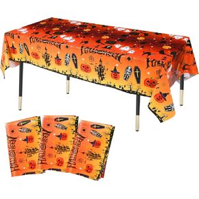 LCOOR 3PCS Halloween Table -Excloth ، Halloween موضوع الغطاء البلاستيكي القابل للتصرف ، ويب عنكبوت ويبد ، واليقطين ، والخفافيش وشبح المائدة المائدة للماء لعشاء الهالوين أو تزيين الحفلات 86.6 × 51.2 بوصة