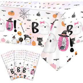 3pcs Little Boo Tableroths - Halloween Baby Shower Table Decorations - Agoory Boo Birtidary Plastic Table Coversible - 108 × 54 Inch