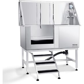 VEVOR 50 "Pet Dog Station W/الدرج ، حوض استحسان الكلاب المهنية من الفولاذ المقاوم للصدأ مع صندوق الصابون ، صنبور ، ملحق غني ، حوض استحمام للكلاب للحيوانات الأليفة الكبيرة ، والحيوانات الأليفة الصغيرة ، وحوض الغسيل للمنزل يمينًا