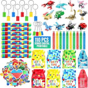 110 PCS Building Builds Forms مع اللبنات الأساسية للحيوانات في سلسلة المفاتيح