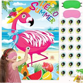 تمت ترقيتها ، ألعاب هاواي لوا للأطفال ، قم بتثبيت العيون على Flamingo ، مع ملصقات وملصقات قابلة لإعادة الاستخدام وإكسسوارات قناع العين ، ألعاب Flamingo Party Summer Tropical Tropical