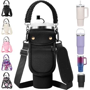 Water Bottle Carrier Bag with Phone Pocket for Stanley 40/30 oz Tumbler Neoprene Insulated Mug Sleeve Pouch with 2 Pockets & Adjustable Strap & Straw Cover for Stanley Cup Accessories in Kuwait