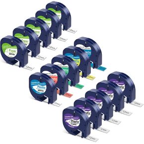 5 Clear+5 Multicolor+5 White Labeling Tapes Compatible with Dymo Label Maker Refills,Replacement for Dymo Letratag Refills 12mmx4m 1/2x13 Plastic Tape,Work with Dymo Letratag Label Makers,15 Packs