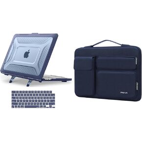 MOSISO Compatible with MacBook Air 15 inch Case 2024 2023 Release M3 A3114 M2 A2941, Honeycomb Shockproof Heavy Duty TPU Bumper Plastic Hard Shell Case & Keyboard Cover&Side Open Bag, Navy Blue