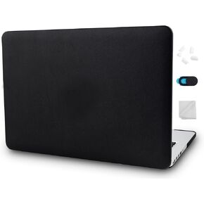 KECC Compatible with MacBook Air 13.6 inch 2025 2024-2022 M4/M3/M2 A3240 A3113 A2681 with Touch ID Italian Leather Hard Shell(Black Leather)