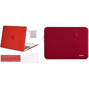 MOSISO Compatible with MacBook Pro 13 inch Case 2016-2020 Release A2338 M1 A2289 A2251 A2159 A1989 A1706 A1708,Plastic Shell&Vertical Bag&Keyboard Skin&Screen Protector&Pouch,Red