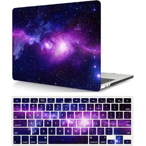 متوافق مع حالة MacBook Pro 15 بوصة مع Bar Touch and Touch ID 2019 2018 2017 2016 الإصدار طراز A1707 A1990 ، غطاء الحالة الصلبة الواقية من البلاستيك وغطاء لوحة المفاتيح ، Galaxy الأرجواني