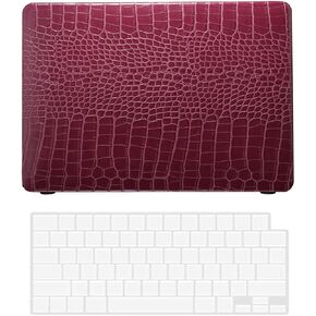 Hard Case Compatible with MacBook Pro 13 Inch Case 2020 2019 2018 2017 2016 Release Model A2338 A2289 A2251 A2159 A1989 A1708 A1706, PU Leather Hard Shell Cover & Keyboard Cover Skin, Dark red