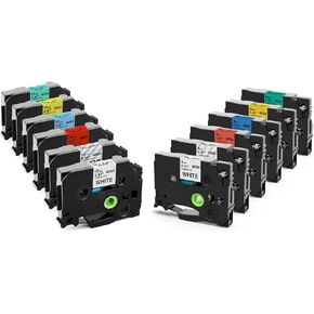 6 عبوات متوافقة مع شقيق P touch 12mm tze مع شريط تسمية 9 مم 9 مم يعمل مع Brother PT-D210 PT-D220 PT-H110 PT-D400 PT-D610BT PT-D460BT PT-D410 Maker (Total 12 pack)