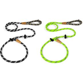 Lynxking Dog Leash1/2in × 6 قدم الرصاص العاكس الأسود والأخضر ، 2 عبوة