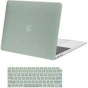 MOSISO Compatible with MacBook Air 13 inch Case 2022 2021 2020 2019 2018 A2337 M1 A2179 A1932, Anti-Fingerprint Meander Texture PU Leather Coated Plastic Hard Shell Case&Keyboard Cover, Antique Green