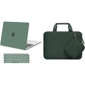 MOSISO Compatible with MacBook Air 13 inch Case 2022 2021 2020 2019 2018 Release A2337 M1 A2179 A1932, Plastic Hard Shell Case & Keyboard Cover Skin&Bag with Small Case, Midnight Green&Emerald Green