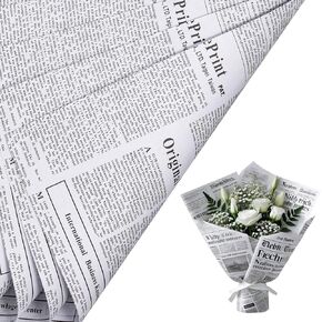 Ruspepa 20 Sheets Kraft Newspaper Flower Flower Paper ، ورق باقة الأزهار القابلة للانعكاس ، تصميم NEWSPRINT الأسود Kraft لعيد الميلاد ، زهور الزهور ، حفل زفاف ، عيد الحب ، عيد الأم و DIY