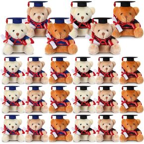 Lenwen 24 Pieces Mini Graduation Bear Bulk Class of 2025 Grad Stuffed Animal Bear with Diploma Cap Gift DIY Keychain Crafts for Class, College, High School