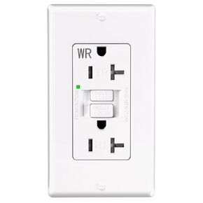 2 Pack - POWAWINI GFCI Outlet 20 Amp, Thinner Design, Self-Test GFI Receptacle, LED Indicator, UL Listed, Tamper Resistant, Weather Resistant, with Wall Plates and Screws, Indoor Outdoor Use, White