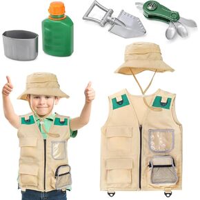 مجموعة أزياء Coloch 5 PCS Explorer for Kids و Kid Safari مجموعة الأطفال يتظاهرون بأزياء اللعب بما في ذلك سترة البضائع والقبعة ولعب الأدوار كحارس حديقة الحيوان ، عالم الحفريات ، بارك رينجر ، لوي وفتاة 3-7