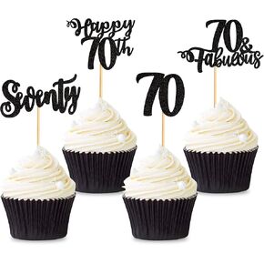 24 PCS 18th Birthday Cupcake Toppers - Happy 18th Cupcake Picks - الوقت للبالغين - زينة كعكة عمرها ثمانية عشر عامًا - بريق أسود
