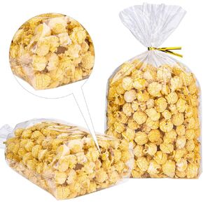 Awpeye 100PCS 7.9" x 2.4" x 11.8" Bottom Gusseted Cellophane Bags Flat Bottom Cello Treat Bags Clear Plastic Gift Bags with 4" Gold Twist Ties for Gift Wrapping And Decorations