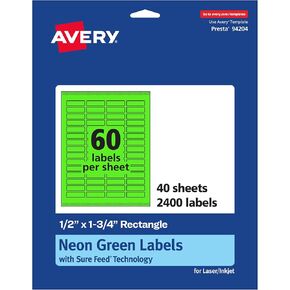 Avery Printable Rectangle Labels with Sure Feed Technology, 1/2" x 1-3/4", Neon Green Labels, Print-to-The-Edge, Laser/Inkjet, 1,200 Total, Great for Jar Labels and Pricing Labels