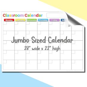 Jumbo Magnetic Magnetic Prass Classroom التقويم للمعلمين | 4 لوحات MAK 1 صورة بحجم 28 × 22 | سطح الكتابة الممتاز! محو كامل! لا تلطيخ! مربعات ماغنشيت