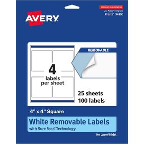 Avery Matte White White Dequable Square مع تقنية التغذية المؤكدة ، 4 "× 4" ، 400 ملصقات قابلة للإزالة ، ملصقات ليزر/نفث الحبر القابلة للطباعة