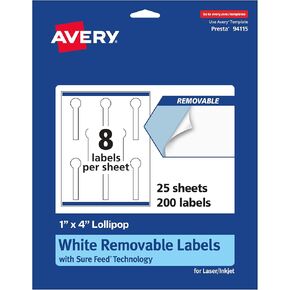 Avery Matte White White Lollipop Labels مع تقنية الأعلاف المؤكدة ، والطباعة إلى الحافة ، و 1 "× 4" ، و 120 ملصقات قابلة للإزالة ، وعلامات ليزر/نفث الحبر القابلة للطباعة