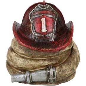 Ebros Gift Rustic Fire Fighter Station 1 قبعة رجل إطفاء مع خرطوم ملفوف نقود مدخر