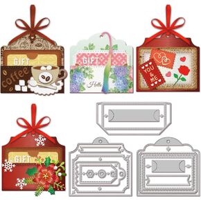 GLOBLELAND Book Gift Tag Metal Cutting Dies Gift Clip Pocket Tag Bookmark Cut Dies Flower Frame Tag Label Card Cutting Dies Cut Stencils for Card Making Photo Decorative Paper Dies Scrapbooking