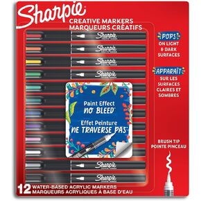 علامات أكريليك مبتكرة من Sharpie Creative Water ، طرف الفرشاة ، ألوان متنوعة ، حزمة من 12 علامة