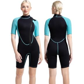REALON Shorty Wetsuit Women 3mm, Short Sleeves Swimsuit One Piece Neoprene Surfing Wet Suits, Adult Shortie for Snorkeling, Kayaking, Swimming and Free Diving (3mm Shorty Blue, 2X-Large)