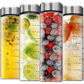 SIEROZUR Glass Juice Bottles 20oz- 4 Pack Wide Mouth Glass Bottles with Lids for Juicing Smoothies, Infused Water, Beverage Storage - BPA Free, Leakproof, Reusable, Borosilicate