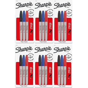 Sharpie 30173pp علامات دائمة (حزمة 6) ، نقطة دقيقة ، ألوان متنوعة ، 6 نفطة من 3 علامات ، 18 علامة