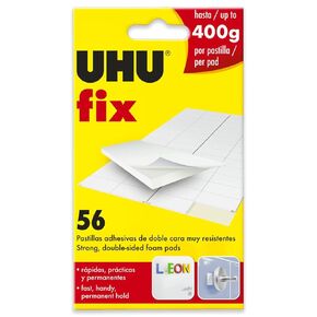 uhu fix - منصات رغوة غراء مزدوجة من جانبها - شرائط لاصقة جدار قوية - حزمة من 56