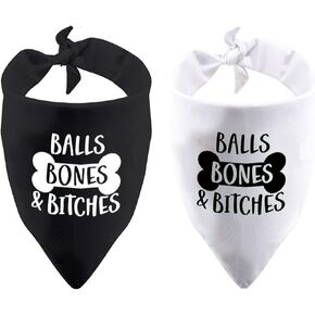 2 Pack Funny Dog Bandana for Boy Dog Balls Bones Bitches Dog Bandana Over The Collar Dog Bandana (Balls Bones Bitches 2 Pack)